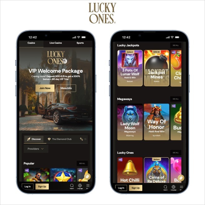 lucky ones mobile screenshot on a white background