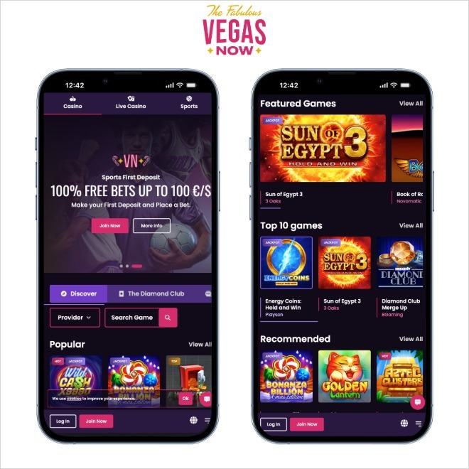 vegas now mobile screenshot on a white background